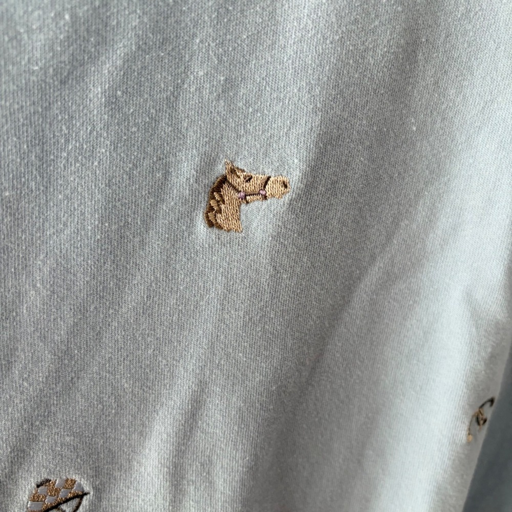 Light Blue Mock Neck Long Sleeve Top with Equestrian Horse Embroidery - Picture 3 of 10